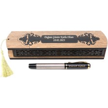 Kalemhane Özel Kızaklı Ahşap Kutuda Lale Gül Desenli  Roller Kalem