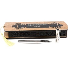 Kalemhane Özel Kızaklı Ahşap Kutuda Krom Kaplama Roller Kalem