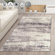 Carpettex Modern Abstrak Çizgi Desenli Gri Halı Kaymaz Taban Makinada Yıkanabilir