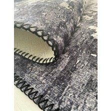 Carpettex Modern Abstrak Çizgi Bordür Desenli Siyah Gri Beyaz Halı Kaymaz Taban Makinada Yıkanabilir