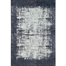 Carpettex Modern Abstrak Çizgi Bordür Desenli Siyah Gri Beyaz Halı Kaymaz Taban Makinada Yıkanabilir