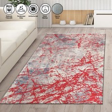 Carpettex Modern Abstrak Çizgi Karma Desenli Kırmızı Halı Kaymaz Taban Makinada Yıkanabilir