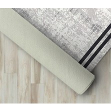 Carpettex Modern Abstrak Bordür Desenli Siyah Gri Halı Kaymaz Taban Makinada Yıkanabilir