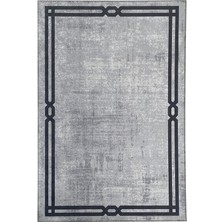 Carpettex Modern Abstrak Bordür Desenli Siyah Gri Halı Kaymaz Taban Makinada Yıkanabilir