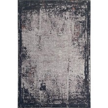 Carpettex Modern Abstrak Klasik Eskitme Desenli Siyah Gri Halı Kaymaz Taban Makinada Yıkanabilir