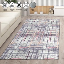 Carpettex Modern Abstrak Çizgi Desenli Karışık Renkli Halı Kaymaz Taban Makinada Yıkanabilir