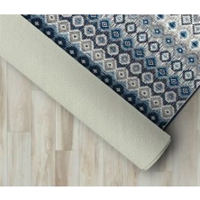 Carpettex Modern Iskandinav Kilim Desenli Mavi Gri Halı Kaymaz Taban Makinada Yıkanabilir