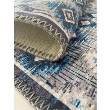 Carpettex Modern Iskandinav Kilim Desenli Mavi Gri Halı Kaymaz Taban Makinada Yıkanabilir