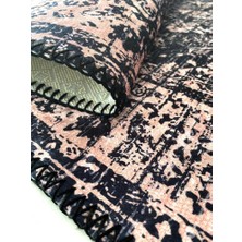 Carpettex Modern Klasik Eskitme Iran Tarzı Desenli Siyah Rose Halı Kaymaz Taban Makinada Yıkanabilir