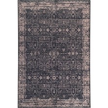 Carpettex Modern Klasik Eskitme Iran Tarzı Desenli Siyah Rose Halı Kaymaz Taban Makinada Yıkanabilir