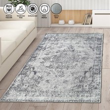 Carpettex Modern Klasik Eskitme Desenli Gri Halı Kaymaz Taban Makinada Yıkanabilir