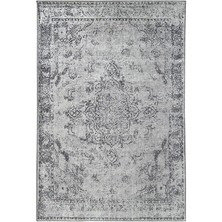 Carpettex Modern Klasik Eskitme Desenli Gri Halı Kaymaz Taban Makinada Yıkanabilir