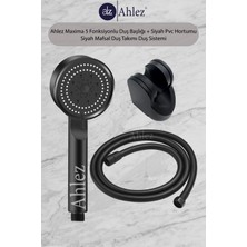 Ahlez Maxima 5 Fonksiyonlu Duş Başlığı + Siyah Pvc Duş Hortumu + Siyah Mafsal Duş Takımı