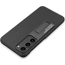 Case Street Samsung Galaxy S23 Plus Kılıf Kalemlikli Standlı Carbon Görünüm Siyah