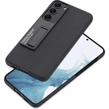 Case Street Samsung Galaxy S23 Plus Kılıf Kalemlikli Standlı Carbon Görünüm Siyah