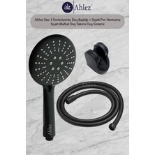 Ahlez Star 3 Fonksiyonlu Duş Başlığı + Siyah Pvc Duş Hortumu + Siyah Mafsal Duş Takımı