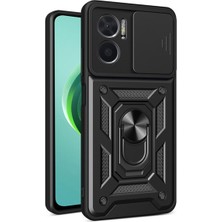 Smcase Xiaomi Redmi Note 11E Kılıf Sert Silikon Tank Aramid Sürgülü Vega Yüzüklü Siyah