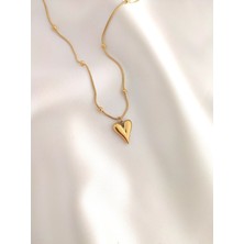 Evorya Kadın 316L Paslanmaz Çelik Gold Top Zincir Kalp Kolye