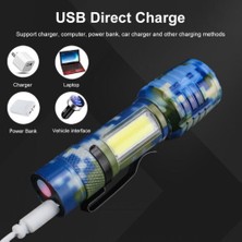 Güçlü LED USB Şarjlı Mini El Feneri 2 Mod Yan LED Çakarlı Deprem Feneri Kamp Fener Kamuflaj Desenli