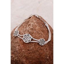 Sümer Telkari Yaşam Çiçeği Elişi Hasır Gümüş Bileklik 4292