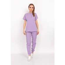 Nur Medikal Giyim Lila Renk Çıt Çıtlı Hakim Yaka Soft Likra Doktor, Hemşire, Hastane, Nöbet Forma Takım