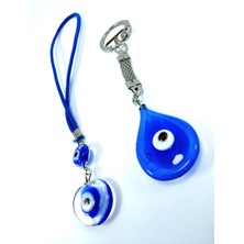 Helis Damla Nazar Boncuğu Anahtarlık +Iki Nazar Boncuklu Araba Dikiz Ayna Süsü El Yapımı Cam Set