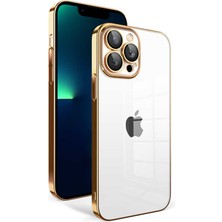 Caseart Apple iPhone 13 Pro Max ile Uyumlu Kapak Lens Korumalı Arkası Şeffaf Sert Mika Kılıf - Gold