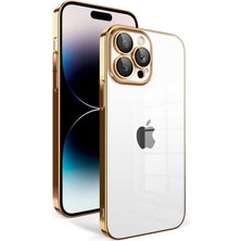 Caseart Apple iPhone 14 Pro ile Uyumlu Kapak Lens Korumalı Arkası Şeffaf Sert Mika Kılıf - Gold