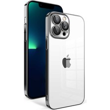 Case World Apple iPhone 13 Pro Max ile Uyumlu Kapak Lens Korumalı Arkası Şeffaf Sert Mika Kılıf - Siyah