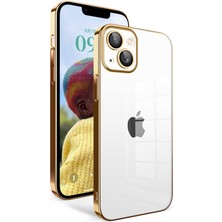 Case World Apple iPhone 14 ile Uyumlu Kapak Lens Korumalı Arkası Şeffaf Sert Mika Kılıf - Gold