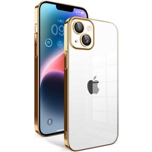 Kzy Apple iPhone 14 Plus ile Uyumlu Kapak Lens Korumalı Arkası Şeffaf Sert Mika Kılıf - Gold