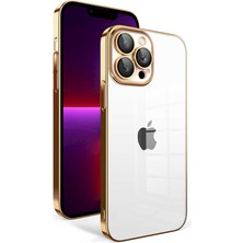 Kılıfmania Apple iPhone 13 Pro ile Uyumlu Kapak Lens Korumalı Arkası Şeffaf Sert Mika Kılıf - Gold