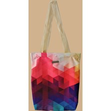 Turkısh Arts Pembe Geometrik Desen Baskılı Bez Omuz Çantası