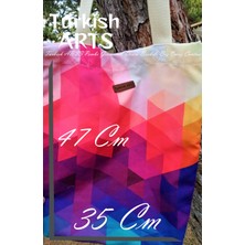 Turkısh Arts Pembe Geometrik Desen Baskılı Bez Omuz Çantası