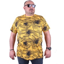 Moc Grande Mocgrande Büyük Beden Sıfır Yaka Tişört Palm Leaf 23148 Sarı