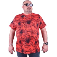 Moc Grande Mocgrande Büyük Beden Sıfır Yaka Tişört Palm Leaf 23148 Nar Çiçeği