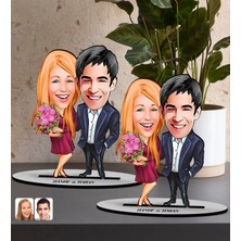 Bk Gift Kişiye Özel Sevgililer Karikatürlü 2’li Ahşap Biblo Seti-94