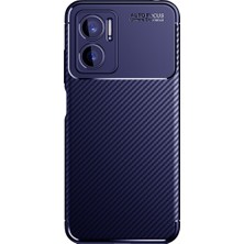 Case World Caseworld Xiaomi Note 11E ile Uyumlu Kapak Kamera Korumalı Karbon Tasarımlı Silikon Kılıf - Lacivert