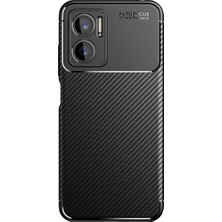 Case World Caseworld Xiaomi Note 11E ile Uyumlu Kapak Kamera Korumalı Karbon Tasarımlı Silikon Kılıf - Siyah