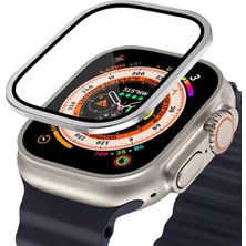 Binano Apple Watch Ultra 49MM Metal Çerçeveli Ekran Koruyucu Gümüş