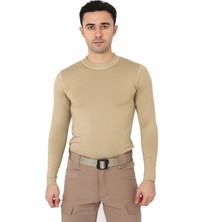 Bej Uzun Kol Microfiber T-Shirt - Sporcu Tişörtü