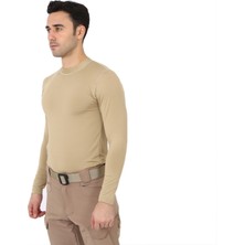 Bej Uzun Kol Microfiber T-Shirt - Sporcu Tişörtü