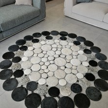 Dericibey Yuvarlak Krem Gri  Dana Derisi Puantiyeli Halı 150 x 150 cm