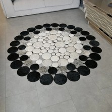 Dericibey Yuvarlak Krem Gri  Dana Derisi Puantiyeli Halı 150 x 150 cm