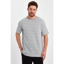 Cool Tarz Gri Erkek Slim Fit Bisiklet Yaka Kısa Kol Jakarlı T-SHIRT-CZGLTSTR03S