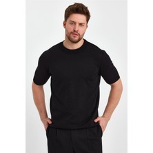 Cool Tarz Siyah Erkek Yarım Balıkçı Düz Triko T-SHIRT-TRZ19129R05S