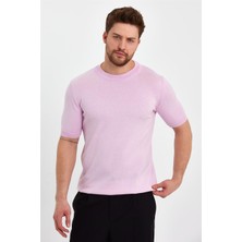 Cool Tarz Pembe Erkek Yarım Balıkçı Düz Triko T-SHIRT-TRZ19129R11S