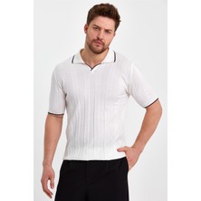 Cool Tarz Beyaz Erkek Polo Yaka Çizgili Triko T-SHIRT-TRZ19109R05S
