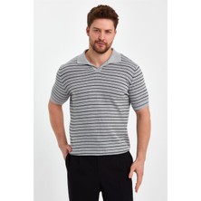 Cool Tarz Gri Erkek Polo Yaka Çizgili Triko T-SHIRT-TRZ19124R01S