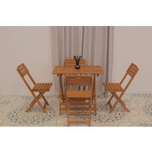 Ayzenbi 60x80cm Ahşap Balkon/ Bahçe 5'li Katlanabilir Set (4 Sandalye 1 Masa)